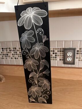 Hand Crafted Black and silver Floral wooden Wall hanging